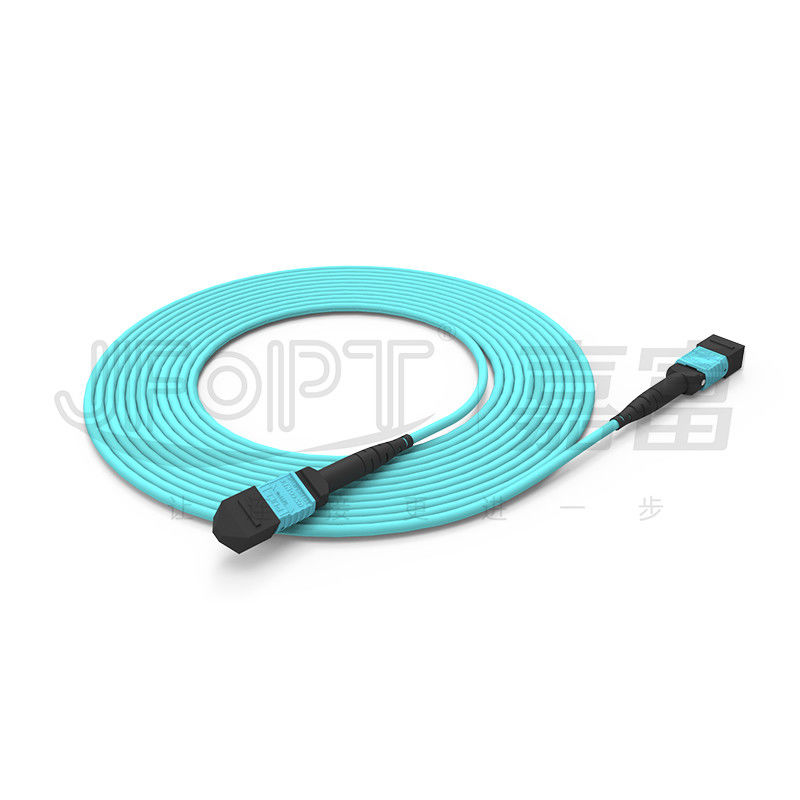 3.0mm LSZH Aqua MTP Patch Cord 16 Core Jumper Serat OM3 OM4 OM5 Multimode