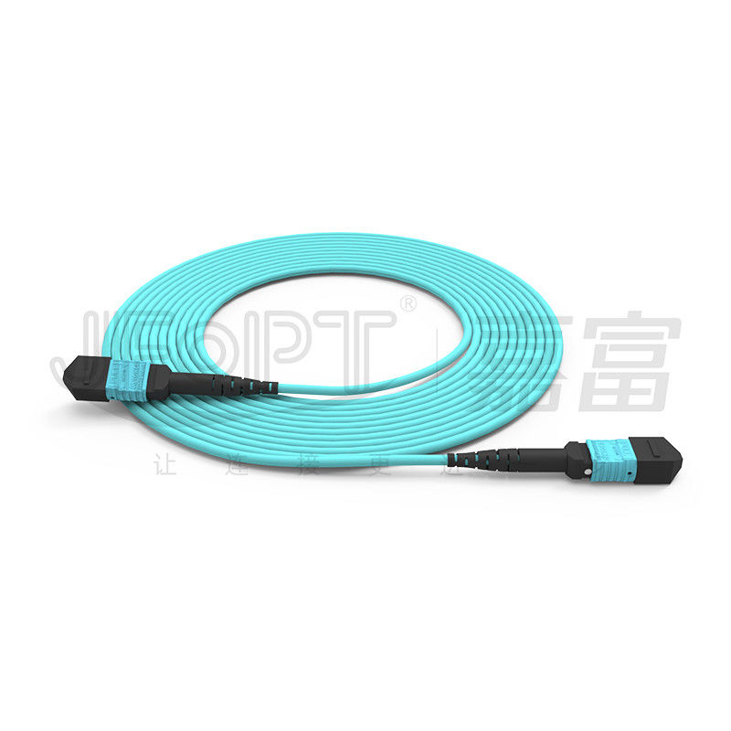3.0mm LSZH Aqua MTP Patch Cord 16 Core Jumper Serat OM3 OM4 OM5 Multimode