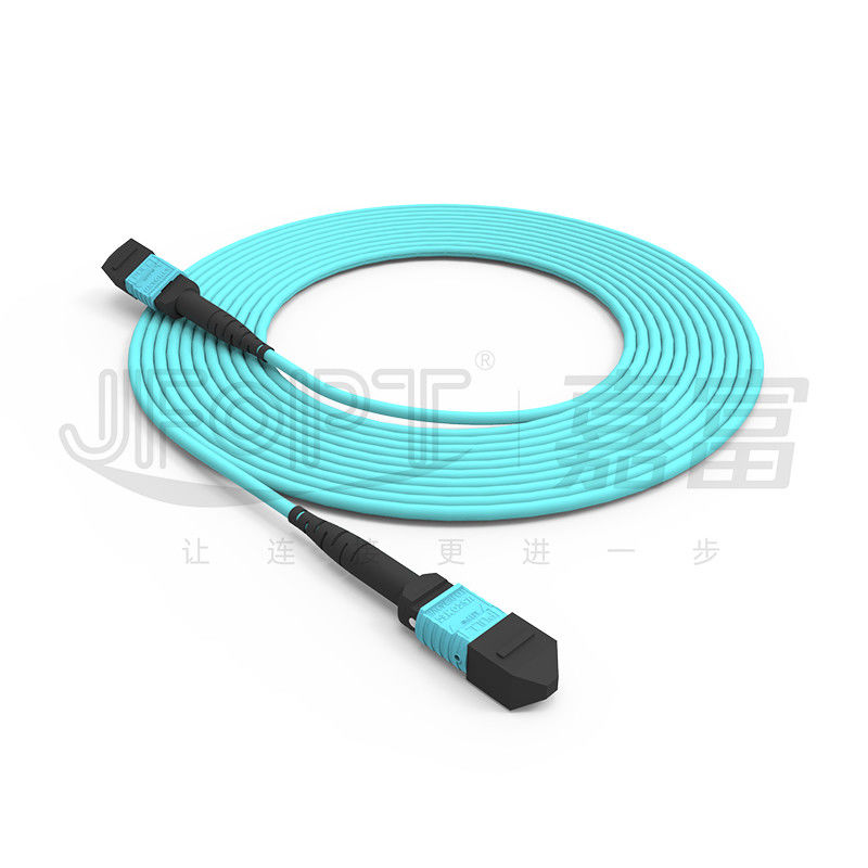 3.0mm LSZH Aqua MTP Patch Cord 16 Core Jumper Serat OM3 OM4 OM5 Multimode