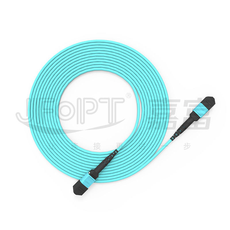3.0mm LSZH Aqua MTP Patch Cord 16 Core Jumper Serat OM3 OM4 OM5 Multimode