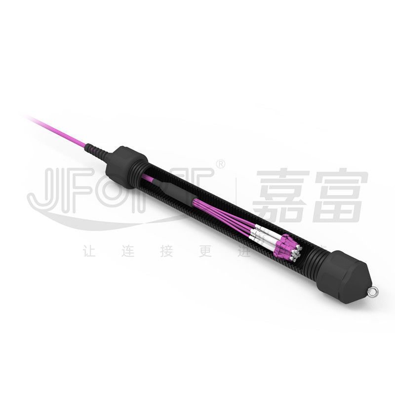 Kabel Mini 12 Inti Kabel Serat Optik Pra Terminasi Dengan Konektor LC UPC Multimode OM4 Violet Cabang 0,5m