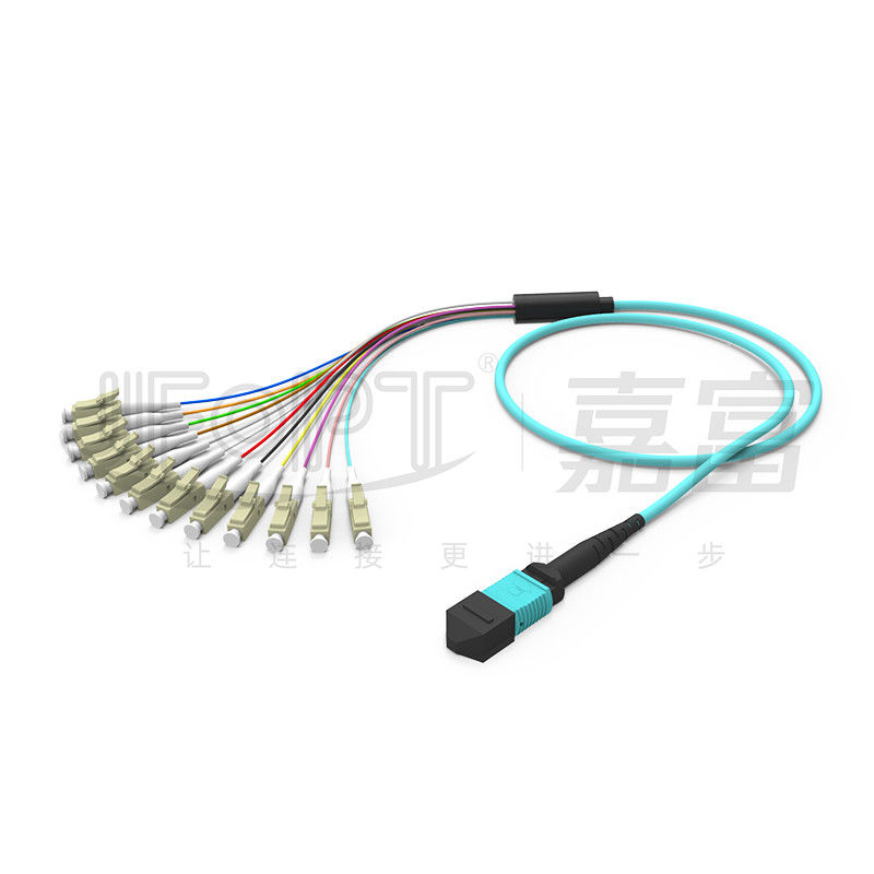 12 Cores MPO Ke LC Breakout Multimode Patch Cord OM1 OM2 OM3 OM4 OM5 0.9mm Cabang