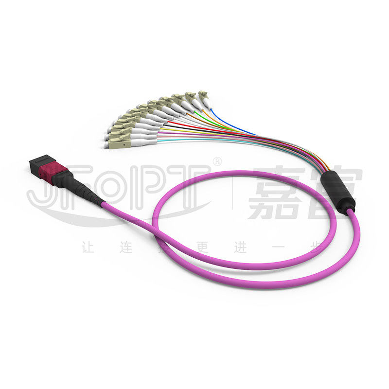 12 Cores MPO Ke LC Breakout Multimode Patch Cord OM1 OM2 OM3 OM4 OM5 0.9mm Cabang