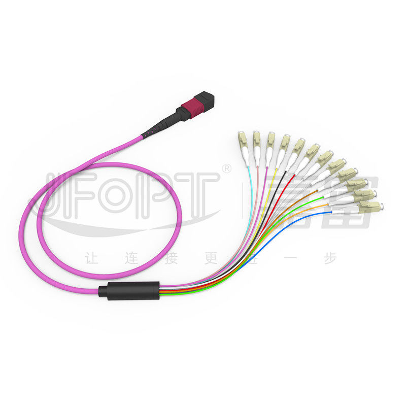 12 Cores MPO Ke LC Breakout Multimode Patch Cord OM1 OM2 OM3 OM4 OM5 0.9mm Cabang