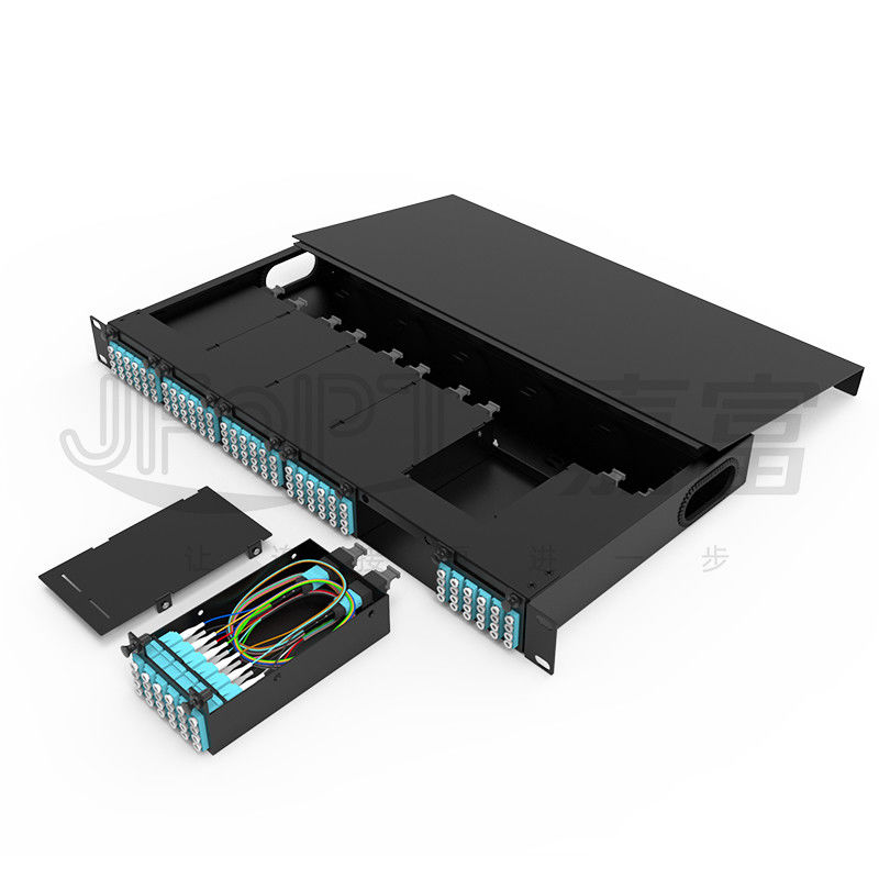 Rack Mount Fiber Patch Panel 6pcs Kaset MPO Dengan 1pc 24 Cores Atau 2pcs 12 Cores Kabel MPO-LC
