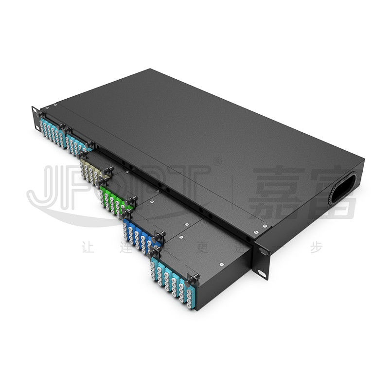 Rack Mount Fiber Patch Panel 6pcs Kaset MPO Dengan 1pc 24 Cores Atau 2pcs 12 Cores Kabel MPO-LC