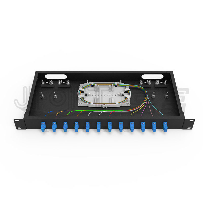 12 SC Port Rack Mount Fiber Patch Panel Dengan Adaptor SC / UPC Dan Kuncir 1m