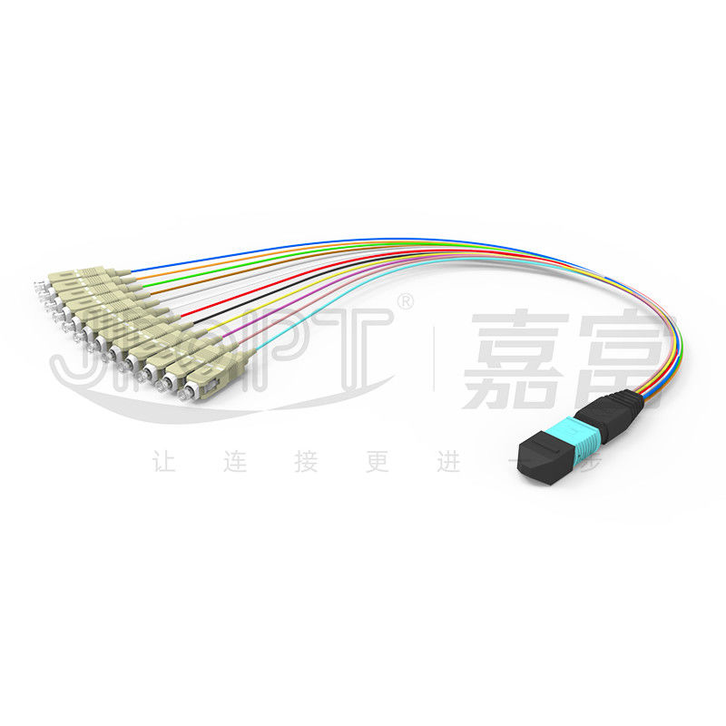 0.3m Multimode OM3 MPO Breakout Cable MPO / PC - SC / APC Kabel Patch Cabang 0.9mm Kerugian Rendah