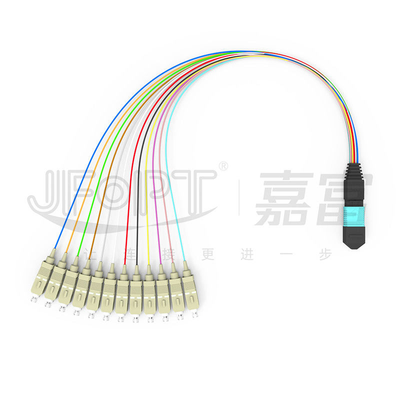 0.3m Multimode OM3 MPO Breakout Cable MPO / PC - SC / APC Kabel Patch Cabang 0.9mm Kerugian Rendah