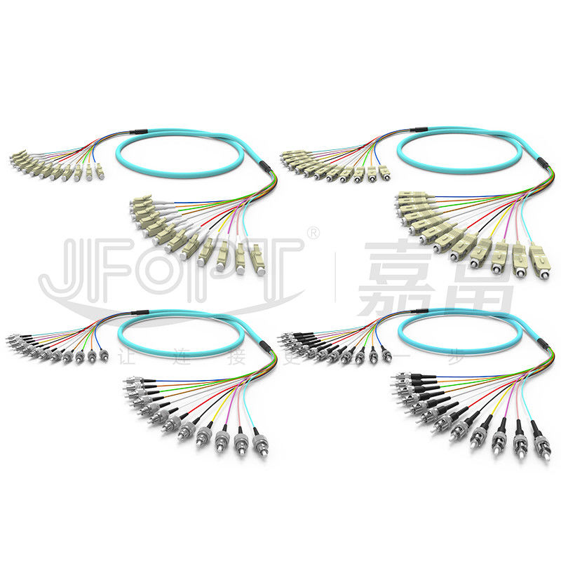 10 Gigabit Ribbon Branch Multimode Patch Cord 2-24 Inti OM3/OM4 Aqua LSZH Cabang 2.0/3.0mm
