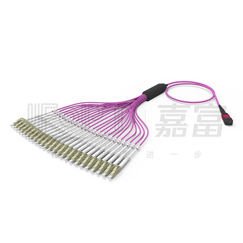 Multimode OM4 MPO 24-Core ke LC Fiber Cable LSZH untuk Pusat Data Densitas Tinggi
