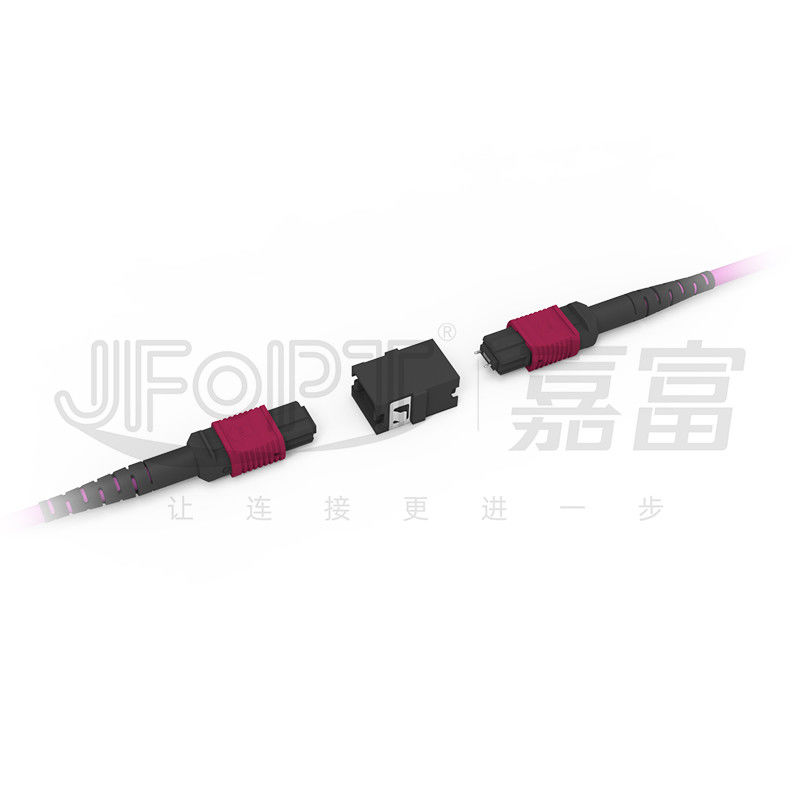 Multimode OM4 MPO 24-Core ke LC Fiber Cable LSZH untuk Pusat Data Densitas Tinggi