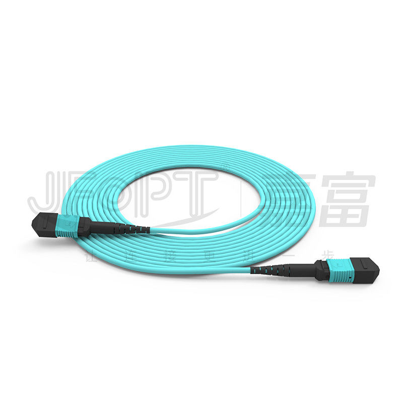 MPO-MPO Trunk Cable Aqua Round Boot Fiber Optic Pigtail Patch Cord untuk Solusi Jaringan Serbaguna