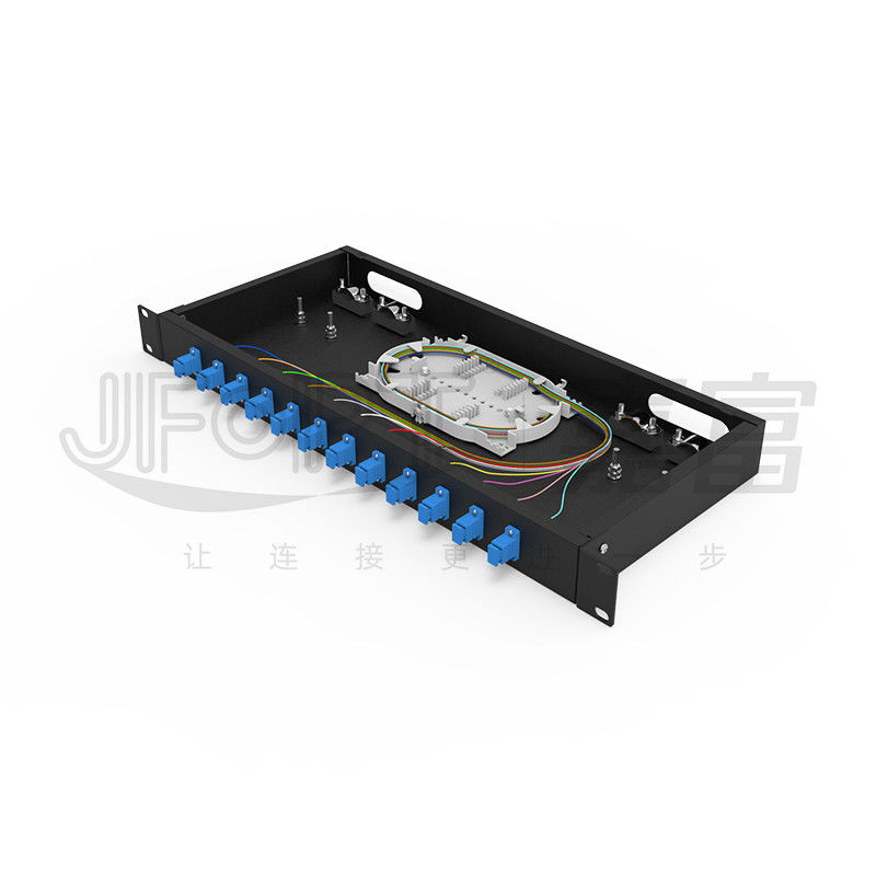 LC/SC/FC/ST Rack Mount Fiber Patch Panel 12/24core dengan 19 inch Size Door Button Opening