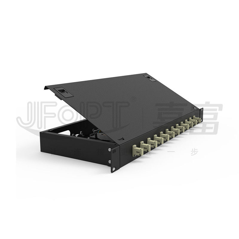 LC/SC/FC/ST Rack Mount Fiber Patch Panel 12/24core dengan 19 inch Size Door Button Opening