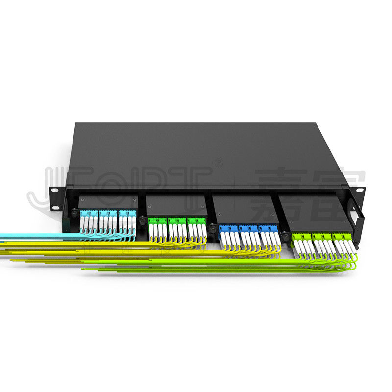 19 Inch 1U 96 Core 4 Pieces Module Box MPO Patch Panel ODF dengan Default Standard Wire Sequence LC Metal Rack dipasang