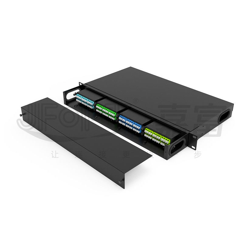 19 Inch 1U 96 Core 4 Pieces Module Box MPO Patch Panel ODF dengan Default Standard Wire Sequence LC Metal Rack dipasang