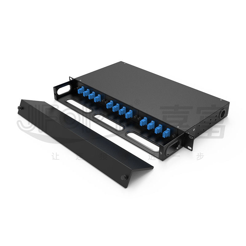 Kapasitas 1U Fixed Patch Panel 12/24/48 Fiber Rack Mount Patch Panel Optonal Adaptor LC/SC/FC/ST