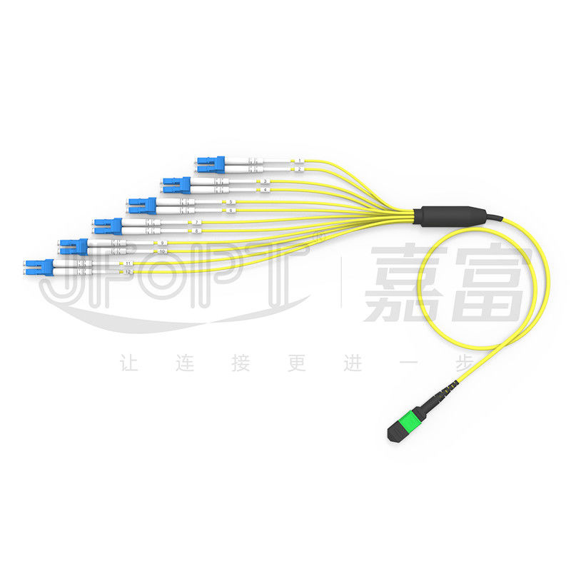 Desain panjang yang tidak sama MPO-LC beradaptasi dengan lingkungan kabel yang kompleks SM Breakout Cable 12 Fiber Customizable LC DX Patch Cord