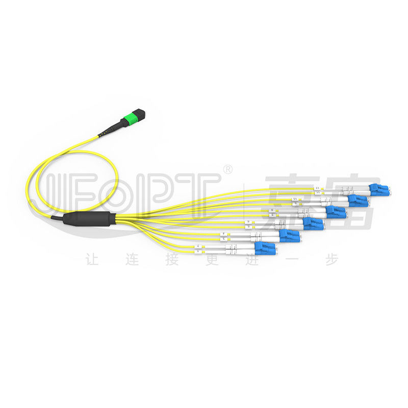 Desain panjang yang tidak sama MPO-LC beradaptasi dengan lingkungan kabel yang kompleks SM Breakout Cable 12 Fiber Customizable LC DX Patch Cord