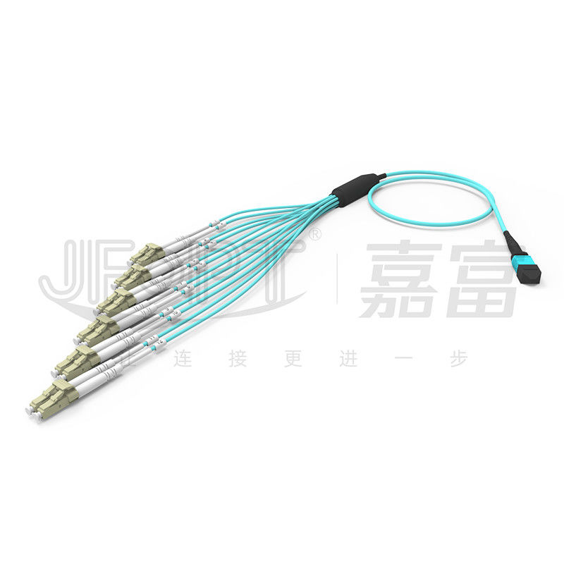 Tidak Flush Patch Cord MPO Breakout Kabel dengan LC Konektor 12 Serat Single OM3 OM4 MPO End LC Duplex End