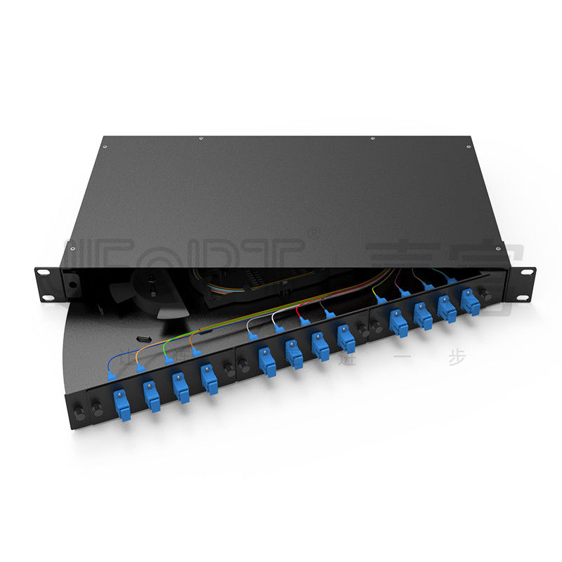 FTTZ FTTB 1U Rotating Design Fusion Splice Tray 12/24/48/96 Inti Panel Fiber Patch Cold Rolled Steel Rack Mount Cabinet