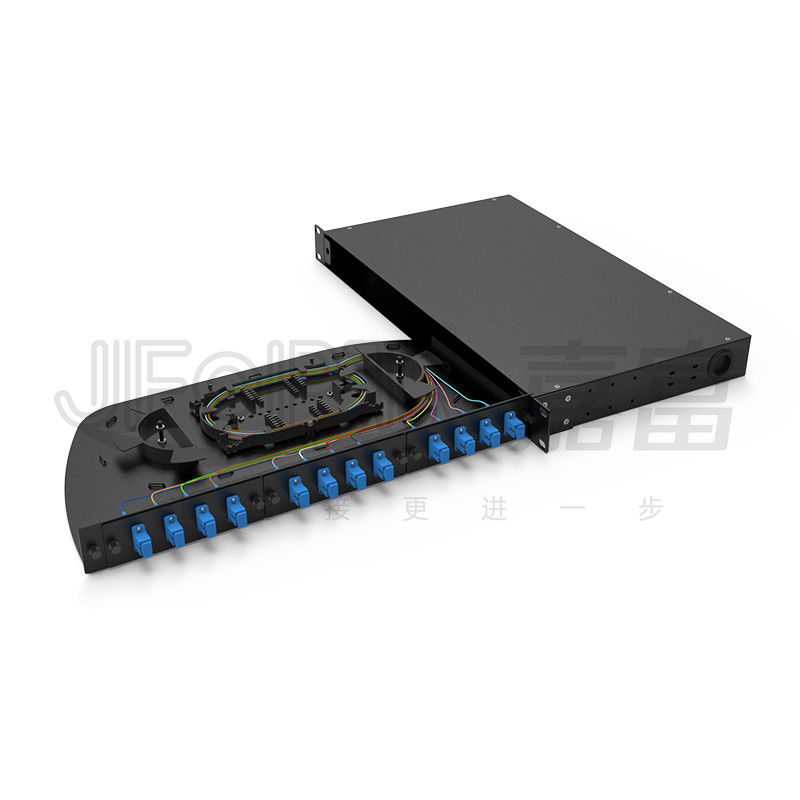 FTTZ FTTB 1U Rotating Design Fusion Splice Tray 12/24/48/96 Inti Panel Fiber Patch Cold Rolled Steel Rack Mount Cabinet